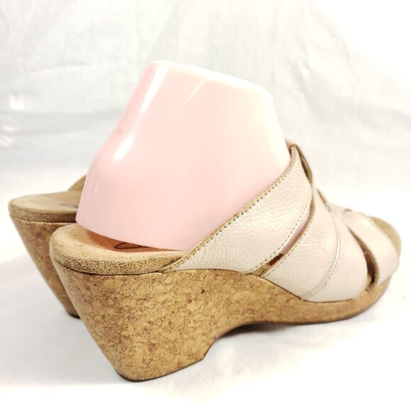 Clarks Wedge Slide Sandals Women's Size 10 Cream Leather - Picture 4 of 8